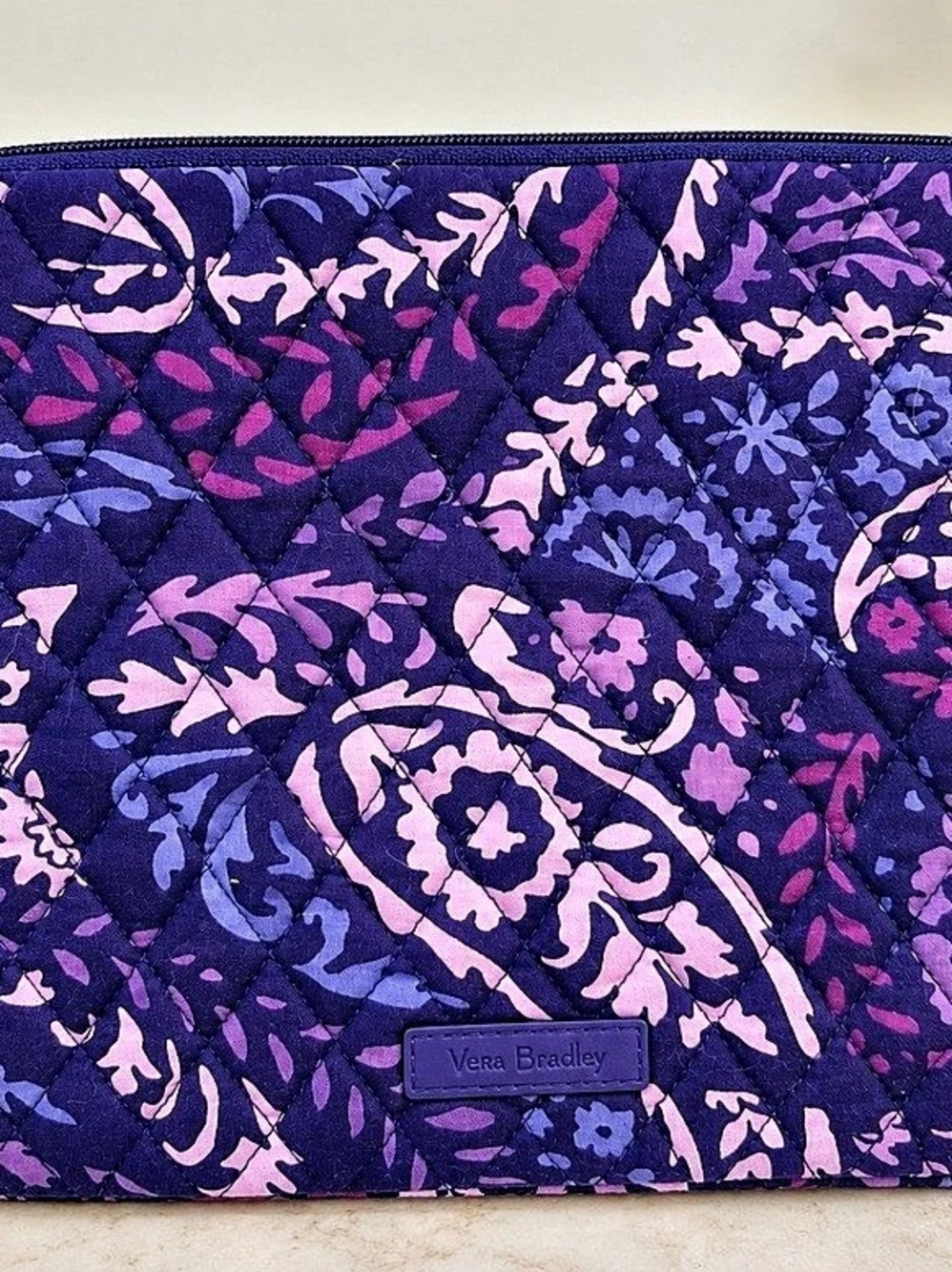 Vera Bradley Purple Floral Quilted Tablet iPad Sleeve Case Zip Padded 10” x 8”